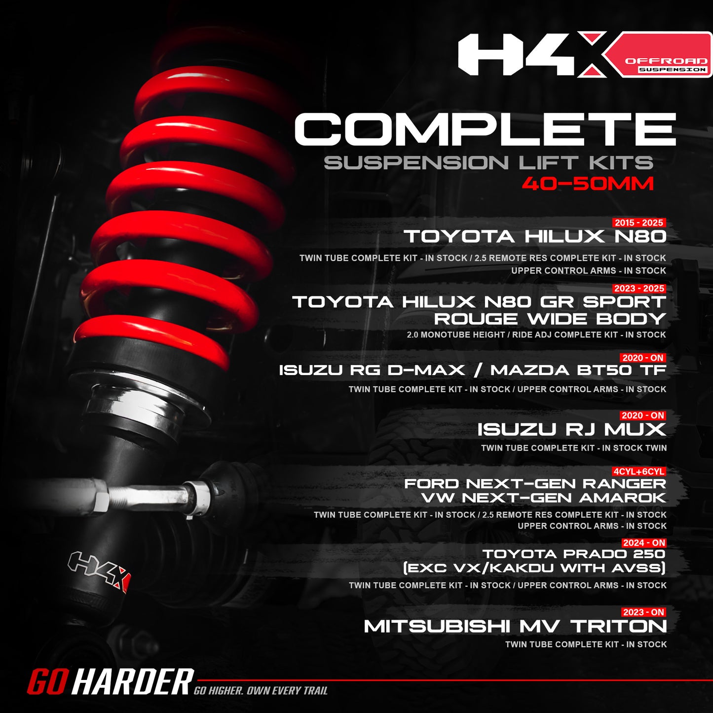 Hamer Next Gen Ranger Twin Tube Complete Kit Steel Bar or Steel Bar and Winch Front,+50-300kg Rear (Kit)