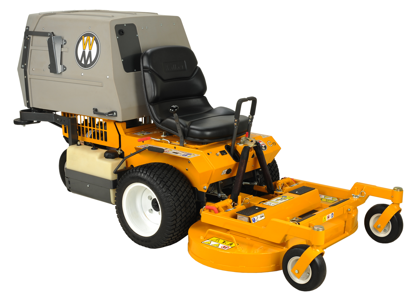 Mower with a visible brand logo on a white background